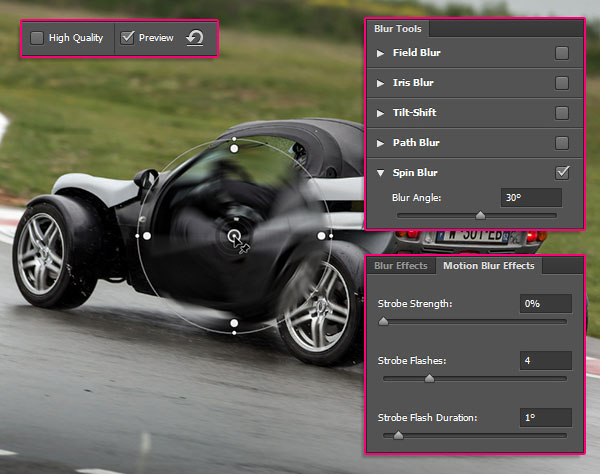 Использование спина размытия Photoshop CC
