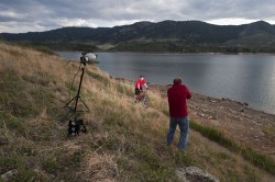 Fort Collins, CO.  Mountain biking at Horsetooth Reservoir. tilt-shift tutorial