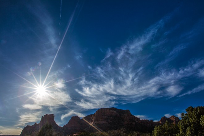 Sedona with Sun Flares